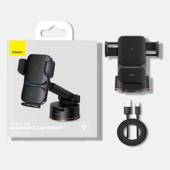 Suport Auto cu Incarcare Wireless 15W - Baseus Wisdom Alignment (CGZX000101) - Negru Negru
