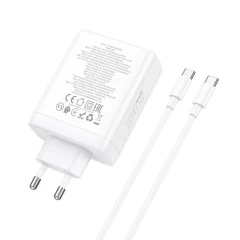 Incarcator pentru Priza USB, 3x Type-C, Fast Charging, 100W + Cablu Type-C - Hoco Leader (N31) - White Alb