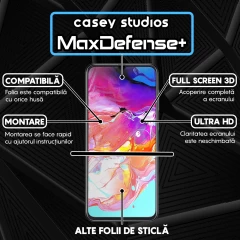 Folie Sticla CASEY STUDIOS pentru Samsung Galaxy A70 / A70s, Full Glue, Duritate Militara, Ultra HD, Protectie Profesionala Ecran 3D, Anti Zgarieturi, Anti Socuri, Margini Negre Negru