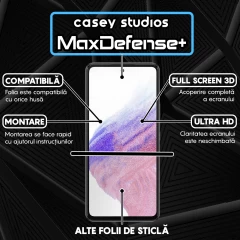 Folie Sticla CASEY STUDIOS pentru Samsung Galaxy A53 5G, Full Glue, Duritate Militara, Ultra HD, Protectie Profesionala Ecran 3D, Anti Zgarieturi, Anti Socuri, Margini Negre Negru