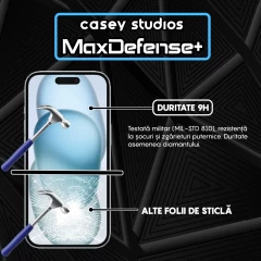 Folie Sticla iPhone 15 Plus Casey Studios Full Screen 9H + Kit de Instalare Cadou,  Full Glue, Sticla Securizata, Duritate Militara, Ultra HD, Protectie Profesionala Ecran 3D, Anti Zgarieturi, Anti Socuri, Margini Negre Negru