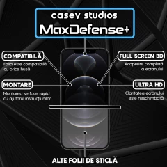 Folie Sticla iPhone 12/12 Pro Casey Studios Full Screen 9H + Kit de Instalare Cadou Negru