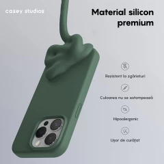 Husa iPhone 15 Pro Max Casey Studios Premium Soft Silicone Webster Green