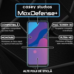 Folie Sticla CASEY STUDIOS compatibila cu Huawei Honor 9A / Huawei Y6p, Full Glue, Duritate Militara, Ultra HD, Anti Zgarieturi, Anti Amprente, Anti Socuri, Margini Negre Negru