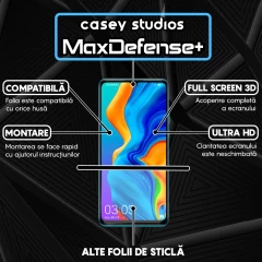 Folie Sticla CASEY STUDIOS compatibila cu Huawei P30 Lite / P30 Lite New Edition, Full Glue, Duritate Militara, Ultra HD, Anti Zgarieturi, Anti Amprente, Anti Socuri, Margini Negre Negru