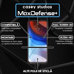 Folie Sticla CASEY STUDIOS compatibila cu Motorola Moto E7 Power / Moto E7i Power, Full Glue, Duritate Militara, Ultra HD, Anti Zgarieturi, Anti Amprente, Anti Socuri, Margini Negre
