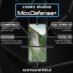 Folie Sticla CASEY STUDIOS compatibila cu Oppo A15 / A15s / A16 / A16s / A54s, Full Glue, Duritate Militara, Ultra HD, Anti Zgarieturi, Anti Amprente, Anti Socuri, Margini Negre Negru