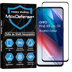 Folie Sticla CASEY STUDIOS compatibila cu Oppo Find X3 Lite / Reno5 5G, Full Glue, Duritate Militara, Ultra HD, Anti Zgarieturi, Anti Amprente, Anti Socuri, Margini Negre Negru