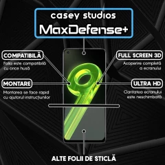 Folie Sticla CASEY STUDIOS compatibila cu Realme 9 4G / 9 Pro Plus, Full Glue, Duritate Militara, Ultra HD, Anti Zgarieturi, Anti Amprente, Anti Socuri, Margini Negre Negru