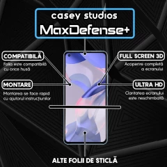 Folie Sticla CASEY STUDIOS compatibila cu Xiaomi 11 Lite 5G NE / Mi 11 Lite / Mi 11 Lite 5G, Full Glue, Duritate Militara, Ultra HD, Anti Zgarieturi, Anti Amprente, Anti Socuri, Margini Negre Negru