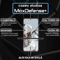 Folie Sticla CASEY STUDIOS compatibila cu Xiaomi 12T / Xiaomi 12T Pro, Full Glue, Duritate Militara, Ultra HD, Anti Zgarieturi, Anti Amprente, Anti Socuri, Margini Negre Negru