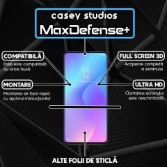 Folie Sticla CASEY STUDIOS compatibila cu Xiaomi Mi 9T / Redmi K20 / Redmi K20 Pro, Full Glue, Duritate Militara, Ultra HD, Anti Zgarieturi, Anti Amprente, Anti Socuri, Margini Negre Negru