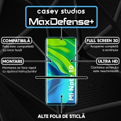 Folie Sticla CASEY STUDIOS compatibila cu Xiaomi Mi Note 10 / Mi Note 10 Pro, Full Glue, Duritate Militara, Ultra HD, Anti Zgarieturi, Anti Amprente, Anti Socuri, Margini Negre Negru