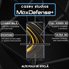 Folie Sticla CASEY STUDIOS compatibila cu Xiaomi Poco M3 / Redmi 9T, Full Glue, Duritate Militara, Ultra HD, Anti Zgarieturi, Anti Amprente, Anti Socuri, Margini Negre Negru