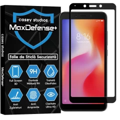 Folie Sticla CASEY STUDIOS compatibila cu Xiaomi Redmi 6 / Redmi 6A, Full Glue, Duritate Militara, Ultra HD, Anti Zgarieturi, Anti Amprente, Anti Socuri, Margini Negre Negru