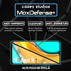 Folie Sticla CASEY STUDIOS compatibila cu Xiaomi Redmi 9, Full Glue, Duritate Militara, Ultra HD, Anti Zgarieturi, Anti Amprente, Anti Socuri, Margini Negre Negru