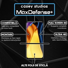 Folie Sticla CASEY STUDIOS compatibila cu Xiaomi Poco M5s / Redmi Note 10 4G / Redmi Note 10S, Full Glue, Duritate Militara, Ultra HD, Anti Zgarieturi, Anti Amprente, Anti Socuri, Margini Negre Negru