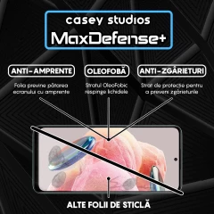 Folie Sticla CASEY STUDIOS compatibila cu Xiaomi Redmi Note 12 4G / Redmi Note 12 5G / Poco X5, Full Glue, Duritate Militara, Ultra HD, Anti Zgarieturi, Anti Amprente, Anti Socuri, Margini Negre Negru