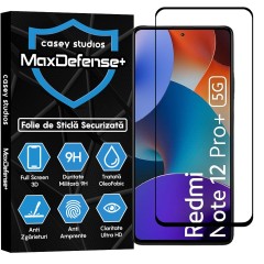 Folie Sticla CASEY STUDIOS compatibila cu Xiaomi Redmi Note 12 Pro 5G / Redmi Note 12 Pro+, Full Glue, Duritate Militara, Ultra HD, Anti Zgarieturi, Anti Amprente, Anti Socuri, Margini Negre