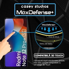 Folie Sticla CASEY STUDIOS compatibila cu Xiaomi Redmi Note 12 Pro 5G / Redmi Note 12 Pro+, Full Glue, Duritate Militara, Ultra HD, Anti Zgarieturi, Anti Amprente, Anti Socuri, Margini Negre Negru