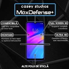 Folie Sticla CASEY STUDIOS compatibila cu Xiaomi Redmi Note 7 / Redmi Note 7 Pro, Full Glue, Duritate Militara, Ultra HD, Anti Zgarieturi, Anti Amprente, Anti Socuri, Margini Negre Negru
