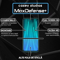 Folie Sticla CASEY STUDIOS compatibila cu Xiaomi Redmi Note 8 Pro, Full Glue, Duritate Militara, Ultra HD, Anti Zgarieturi, Anti Amprente, Anti Socuri, Margini Negre Negru