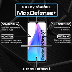 Folie Sticla CASEY STUDIOS compatibila cu Xiaomi Redmi Note 8T, Full Glue, Duritate Militara, Ultra HD, Anti Zgarieturi, Anti Amprente, Anti Socuri, Margini Negre Negru