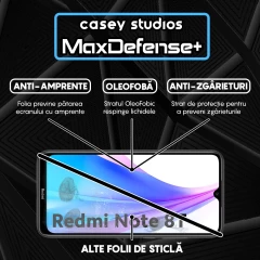 Folie Sticla CASEY STUDIOS compatibila cu Xiaomi Redmi Note 8T, Full Glue, Duritate Militara, Ultra HD, Anti Zgarieturi, Anti Amprente, Anti Socuri, Margini Negre Negru