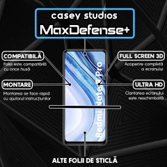 Folie Sticla CASEY STUDIOS compatibila cu Xiaomi Redmi Note 9 Pro / Redmi Note 9 Pro Max / Redmi Note 9S, Full Glue, Duritate Militara, Ultra HD, Anti Zgarieturi, Anti Amprente, Anti Socuri, Margini Negre Negru