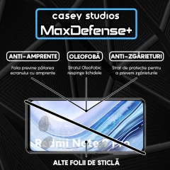 Folie Sticla CASEY STUDIOS compatibila cu Xiaomi Redmi Note 9 Pro / Redmi Note 9 Pro Max / Redmi Note 9S, Full Glue, Duritate Militara, Ultra HD, Anti Zgarieturi, Anti Amprente, Anti Socuri, Margini Negre Negru