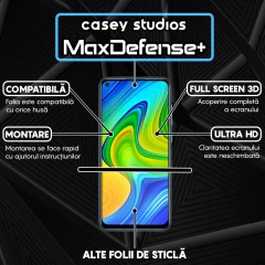 Folie Sticla CASEY STUDIOS compatibila cu Xiaomi Redmi Note 9 / Redmi 10X 4G, Full Glue, Duritate Militara, Ultra HD, Anti Zgarieturi, Anti Amprente, Anti Socuri, Margini Negre Negru