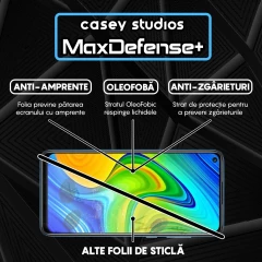 Folie Sticla CASEY STUDIOS compatibila cu Xiaomi Redmi Note 9 / Redmi 10X 4G, Full Glue, Duritate Militara, Ultra HD, Anti Zgarieturi, Anti Amprente, Anti Socuri, Margini Negre Negru