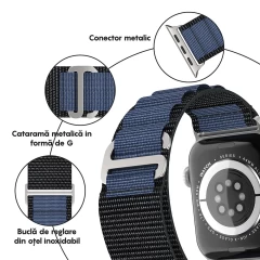 Curea Textil Alpine Loop compatibila cu Apple Watch SE/9/8/7/6/5/4/3/2/1 - 38/40/41MM CASEY STUDIOS, Ajustabila, Respirabila Albastru Inchis