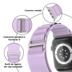 Curea Textil Alpine Loop compatibila cu Apple Watch SE/9/8/7/6/5/4/3/2/1 - 38/40/41MM CASEY STUDIOS, Ajustabila, Respirabila Mov Deschis