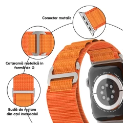 Curea Textil Alpine Loop compatibila cu Apple Watch SE/9/8/7/6/5/4/3/2/1 - 38/40/41MM CASEY STUDIOS, Ajustabila, Respirabila Portocaliu