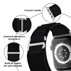 Curea Textil Alpine Loop compatibila cu Apple Watch Ultra 2/Ultra/SE/9/8/7/6/5/4/3/2/1 - 42/44/45/49MM CASEY STUDIOS, Ajustabila, Respirabila Negru