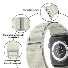 Curea Textil Alpine Loop compatibila cu Apple Watch Ultra 2/Ultra/SE/9/8/7/6/5/4/3/2/1 - 42/44/45/49MM CASEY STUDIOS, Ajustabila, Respirabila crem