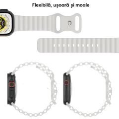 Curea Silicon Ocean Loop compatibila cu Apple Watch SE/9/8/7/6/5/4/3/2/1 - 38/40/41MM CASEY STUDIOS™, Ajustabila, Respirabila, Silicon moale placut la atingere Alb