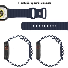 Curea Silicon Ocean Loop compatibila cu Apple Watch SE/9/8/7/6/5/4/3/2/1 - 38/40/41MM CASEY STUDIOS™, Ajustabila, Respirabila, Silicon moale placut la atingere Midnight Blue