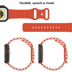 Curea Silicon Ocean Loop compatibila cu Apple Watch SE/9/8/7/6/5/4/3/2/1 - 38/40/41MM CASEY STUDIOS™, Ajustabila, Respirabila, Silicon moale placut la atingere Portocaliu