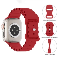 Curea Silicon Ocean Loop compatibila cu Apple Watch SE/9/8/7/6/5/4/3/2/1 - 38/40/41MM CASEY STUDIOS™, Ajustabila, Respirabila, Silicon moale placut la atingere Rosu