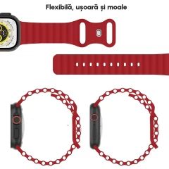 Curea Silicon Ocean Loop compatibila cu Apple Watch SE/9/8/7/6/5/4/3/2/1 - 38/40/41MM CASEY STUDIOS™, Ajustabila, Respirabila, Silicon moale placut la atingere Rosu