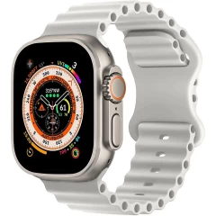Curea Silicon Ocean Loop compatibila cu Apple Watch Ultra 2/Ultra/SE/9/8/7/6/5/4/3/2/1 - 42/44/45/49MM CASEY STUDIOS™, Ajustabila, Respirabila, Silicon moale placut la atingere Alb 
