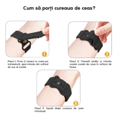Curea Silicon Ocean Loop compatibila cu Apple Watch Ultra 2/Ultra/SE/9/8/7/6/5/4/3/2/1 - 42/44/45/49MM CASEY STUDIOS™, Ajustabila, Respirabila, Silicon moale placut la atingere Negru