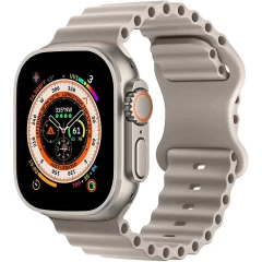 Curea Silicon Ocean Loop compatibila cu Apple Watch Ultra 2/Ultra/SE/9/8/7/6/5/4/3/2/1 - 42/44/45/49MM CASEY STUDIOS™, Ajustabila, Respirabila, Silicon moale placut la atingere crem