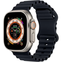 Curea Silicon Ocean Loop compatibila cu Apple Watch Ultra 2/Ultra/SE/9/8/7/6/5/4/3/2/1 - 42/44/45/49MM CASEY STUDIOS™, Ajustabila, Respirabila, Silicon moale placut la atingere Albastru Inchis 