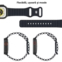 Curea Silicon Ocean Loop compatibila cu Apple Watch Ultra 2/Ultra/SE/9/8/7/6/5/4/3/2/1 - 42/44/45/49MM CASEY STUDIOS™, Ajustabila, Respirabila, Silicon moale placut la atingere Albastru Inchis