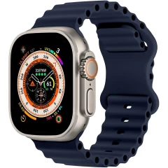 Curea Silicon Ocean Loop compatibila cu Apple Watch Ultra 2/Ultra/SE/9/8/7/6/5/4/3/2/1 - 42/44/45/49MM CASEY STUDIOS™, Ajustabila, Respirabila, Silicon moale placut la atingere Midnight Blue 
