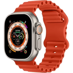 Curea Silicon Ocean Loop compatibila cu Apple Watch Ultra 2/Ultra/SE/9/8/7/6/5/4/3/2/1 - 42/44/45/49MM CASEY STUDIOS™, Ajustabila, Respirabila, Silicon moale placut la atingere Portocaliu 