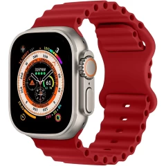 Curea Silicon Ocean Loop compatibila cu Apple Watch Ultra 2/Ultra/SE/9/8/7/6/5/4/3/2/1 - 42/44/45/49MM CASEY STUDIOS™, Ajustabila, Respirabila, Silicon moale placut la atingere Rosu 